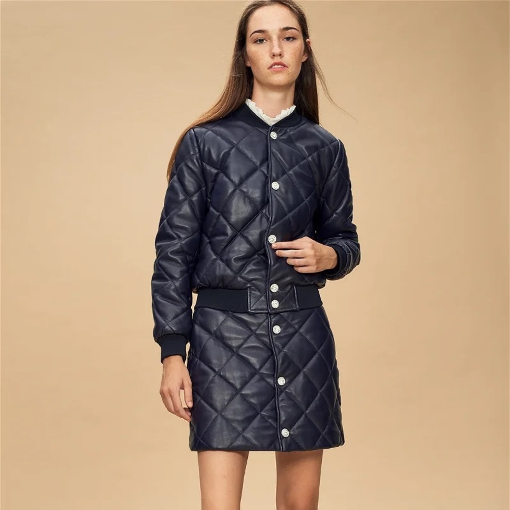 Unique Claudie Pierlot quilted leather coat. Size 36